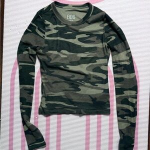 BDG Camo-Print Long Sleeve Tee in Olive and Brownl
